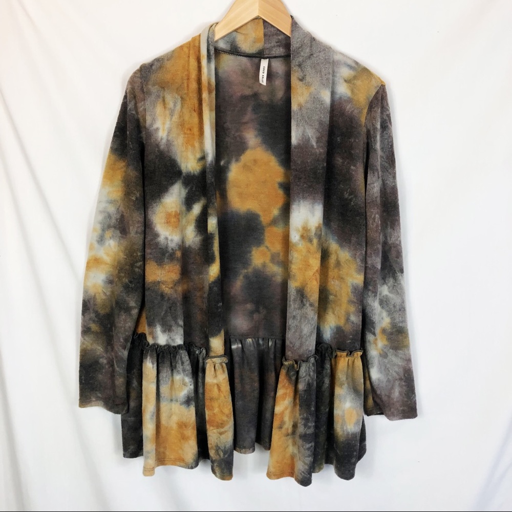 Coco Kelly Marbled Fleece Cardigan | Gold Brown Gray | Size Small